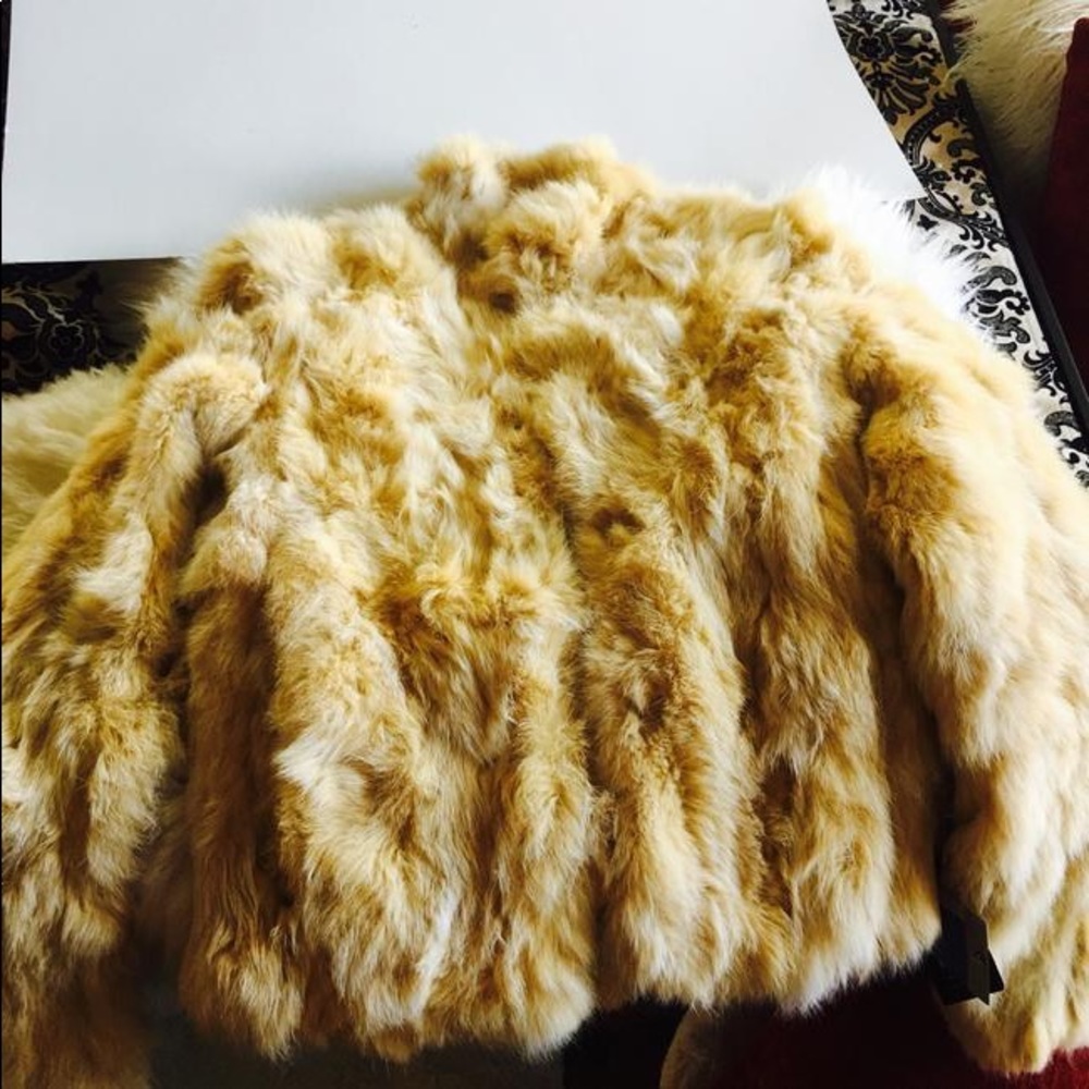 Wilsons Leather Ivory Genuine Rabbit Fur Coat